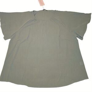Sz 22/24 BLOOMCHIC Sage Green Keyhole Neck Short Flutter Sleeve Blouse